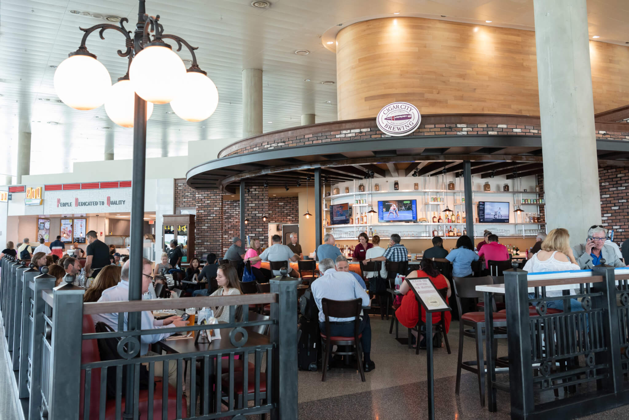 The Cigar City Brewing taproom inside Airside F at Tampa International Airport features the only actively brewing airport brewpub in North America.