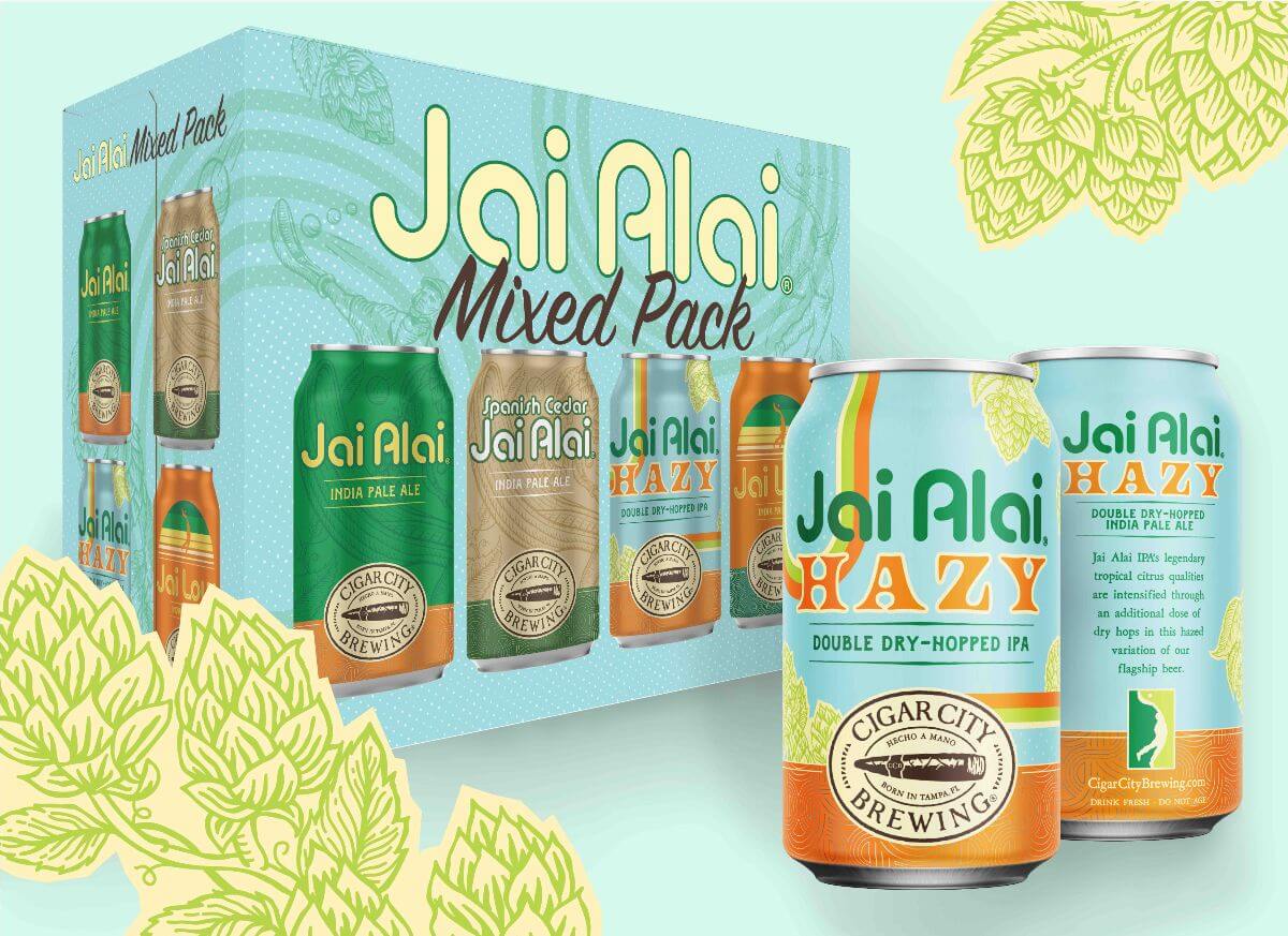 New Jai Alai IPA mixed 12-pack from Cigar City Brewing featuring three cans each of original Jai Alai IPA, Spanish Cedar Jai Alai IPA, Hazy Jai Alai Double Dry-Hopped IPA, and Jai Low IPA